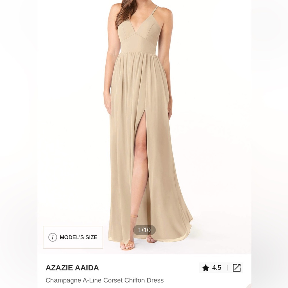 Azazie Aaida Beige Maxi Dress